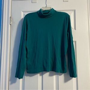 L.L. Bean Women’s Dark Teal Turtleneck Long Sleeve Top Size L Petite 100% Cotton
